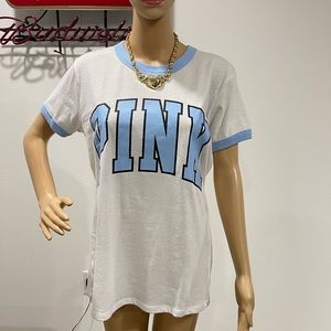 New! Victoria’s Secret pink, white and blue logo tee, size: medium